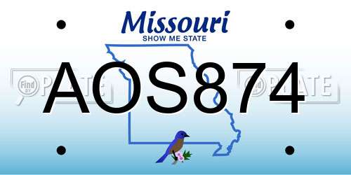 AOS874 Missouri License Plate