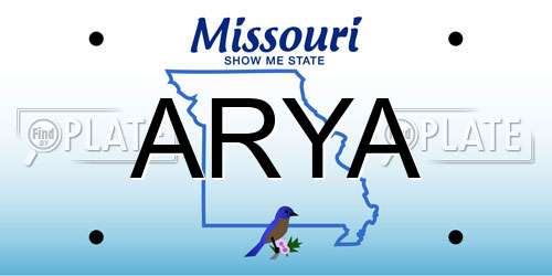 ARYA Missouri License Plate