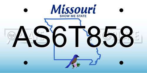 AS6T858 Missouri License Plate