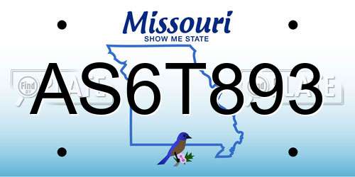 AS6T893 Missouri License Plate