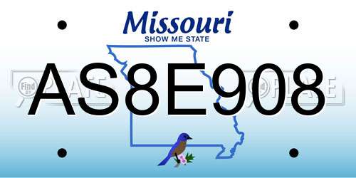 AS8E908 Missouri License Plate