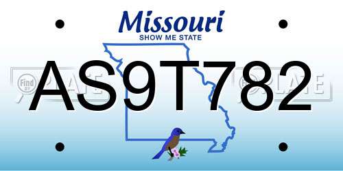 AS9T782 Missouri License Plate