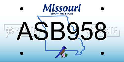 ASB958 Missouri License Plate