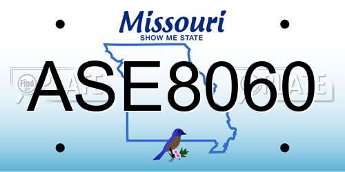 ASE8060 Missouri License Plate