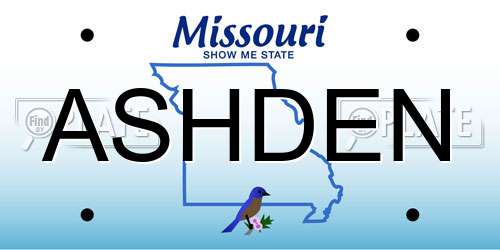ASHDEN Missouri License Plate