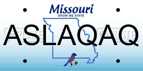 ASLAQAQ Missouri License Plate