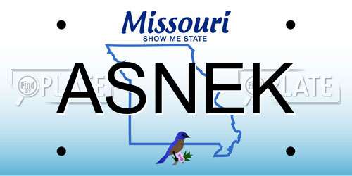 ASNEK Missouri License Plate