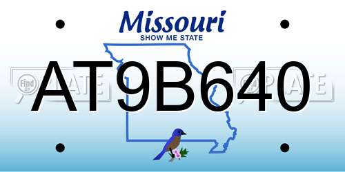 AT9B640 Missouri License Plate