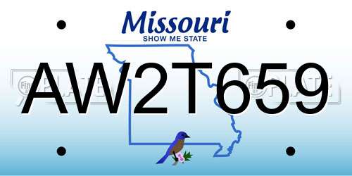 AW2T659 Missouri License Plate