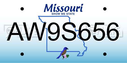 AW9S656 Missouri License Plate