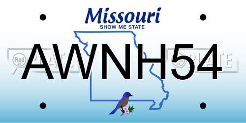AWNH54 Missouri License Plate