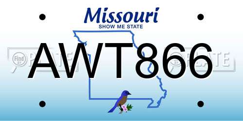 AWT866 Missouri License Plate