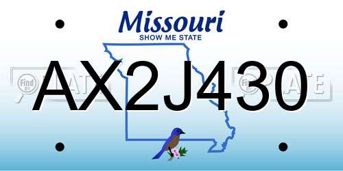 AX2J430 Missouri License Plate