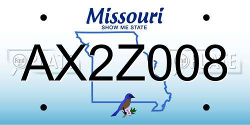 AX2Z008 Missouri License Plate