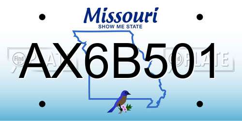 AX6B501 Missouri License Plate