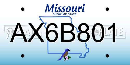 AX6B801 Missouri License Plate