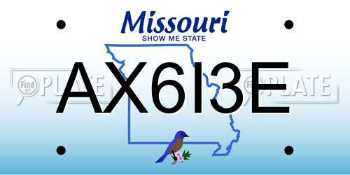 AX6I3E Missouri License Plate