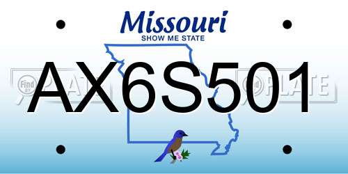 AX6S501 Missouri License Plate