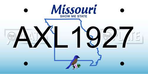 AXL1927 Missouri License Plate
