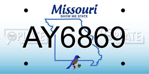 AY6869 Missouri License Plate