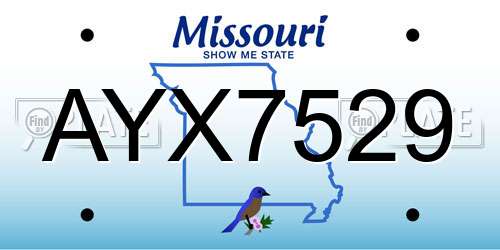AYX7529 Missouri License Plate