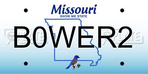 B0WER2 Missouri License Plate