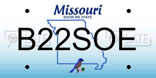 B22SOE Missouri License Plate