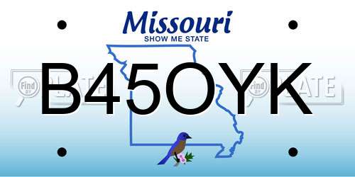 B45OYK Missouri License Plate