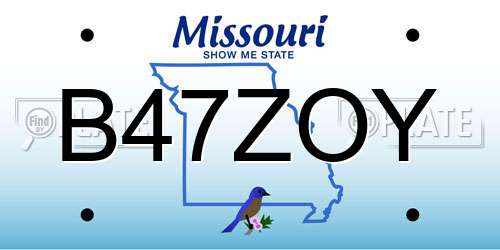 B47ZOY Missouri License Plate