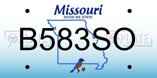 B583SO Missouri License Plate