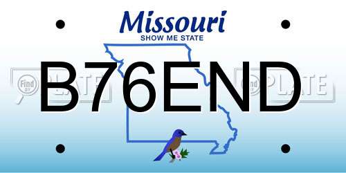 B76END Missouri License Plate