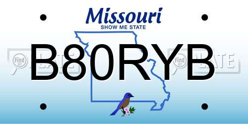 B80RYB Missouri License Plate