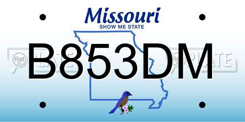 B853DM Missouri License Plate