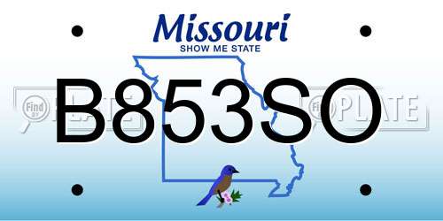 B853SO Missouri License Plate