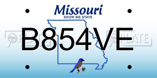 B854VE Missouri License Plate