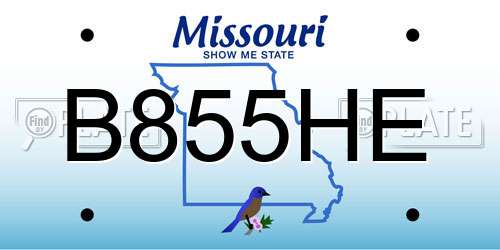 B855HE Missouri License Plate