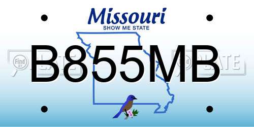 B855MB Missouri License Plate