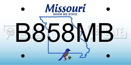 B858MB Missouri License Plate