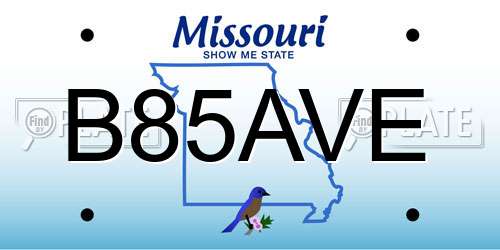 B85AVE Missouri License Plate