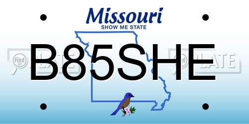 B85SHE Missouri License Plate