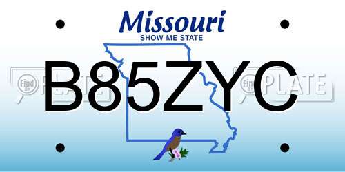 B85ZYC Missouri License Plate