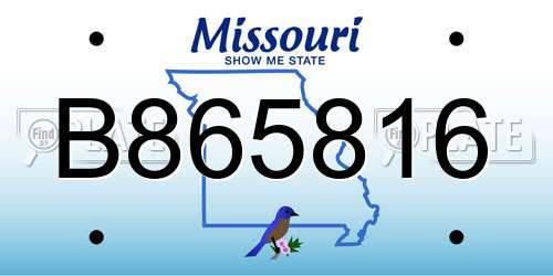 B865816 Missouri License Plate