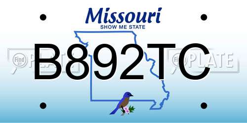 B892TC Missouri License Plate