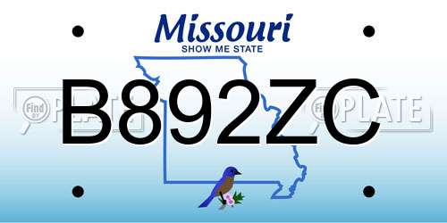 B892ZC Missouri License Plate