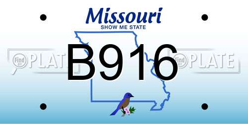 B916 Missouri License Plate