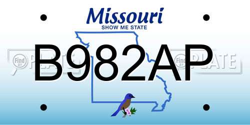 B982AP Missouri License Plate