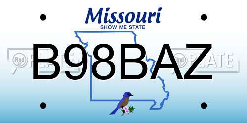 B98BAZ Missouri License Plate