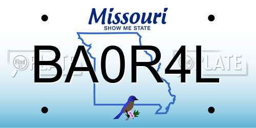 BA0R4L Missouri License Plate