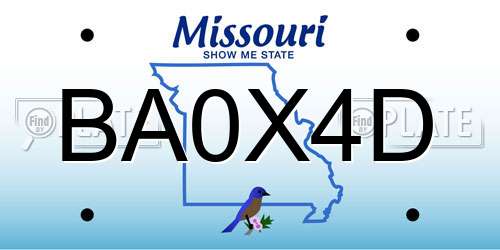 BA0X4D Missouri License Plate