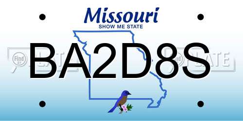 BA2D8S Missouri License Plate